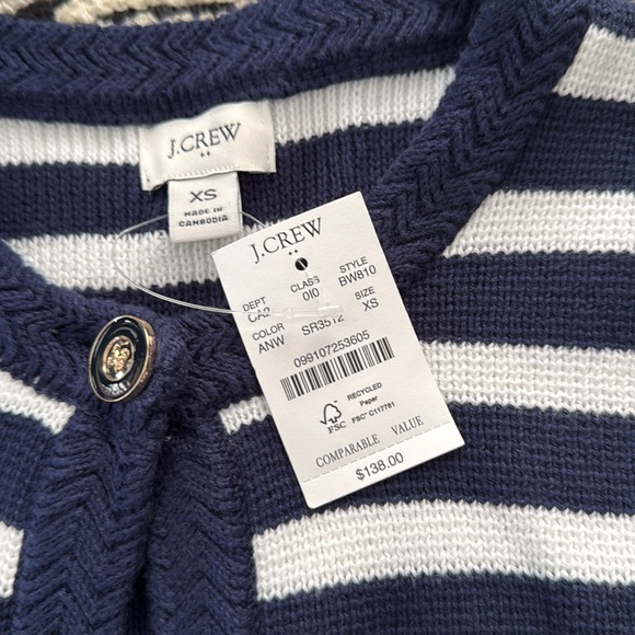 J Crew | Navy and White Striped Cardigan | XS | NWT - Picture 3 of 4